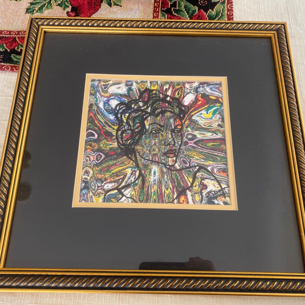Framed and signed mixed media art